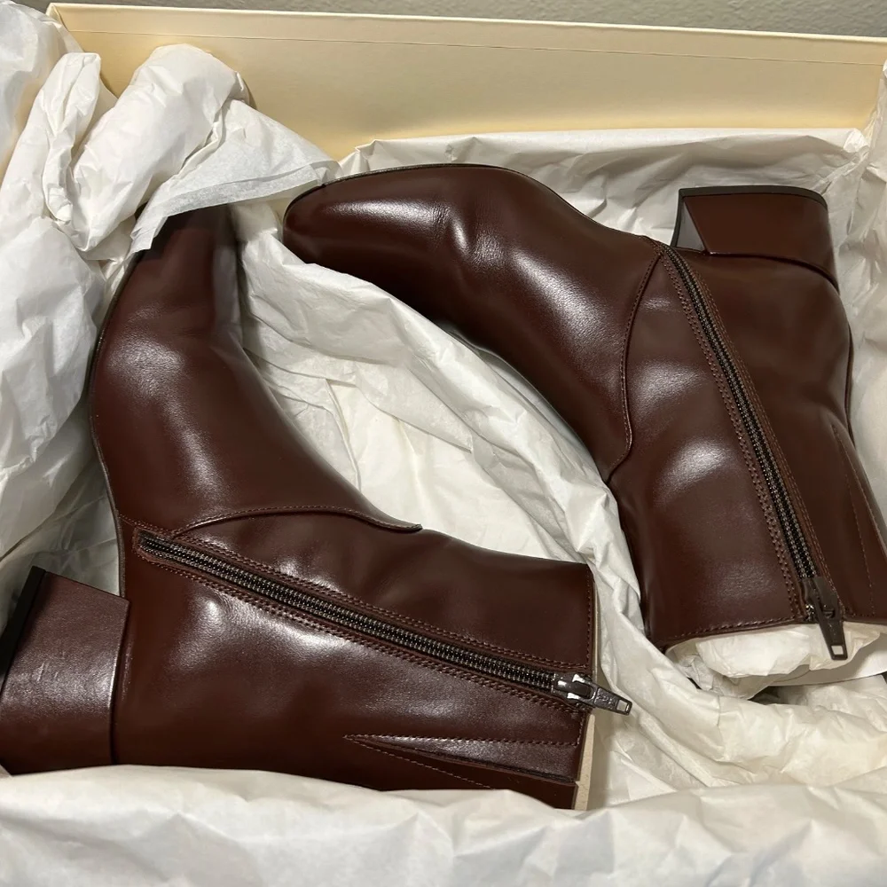 Pre Owned Womens Sezane PAULETTE LOW BOOTS Chocolate size US 7 - Picture 2 of 16